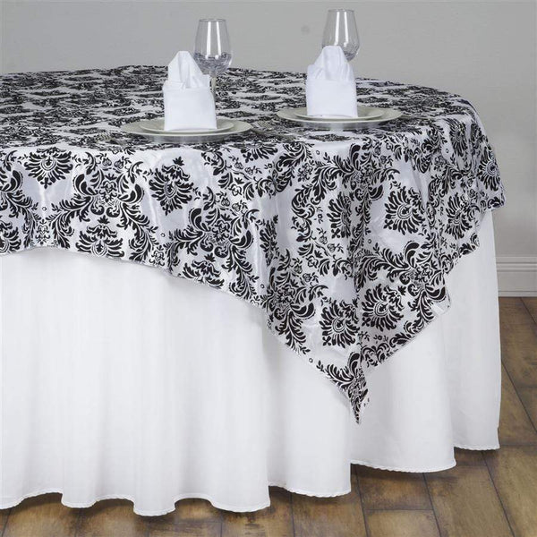 60 inch Square Flocked Damask Table Overlay