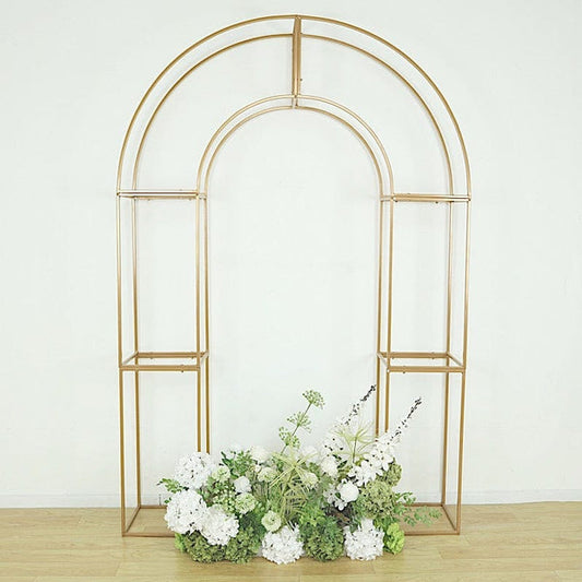 3D Gold Metal 7.5 feet Wedding Arch Backdrop Stand with Round Top