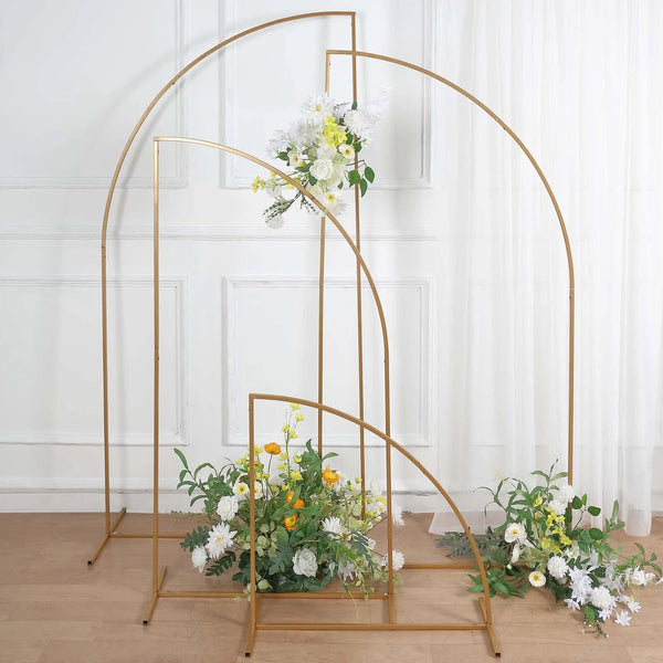 4 Gold Metal Floral Display Frame Half Moon Backdrop Stand Wedding Arch Set