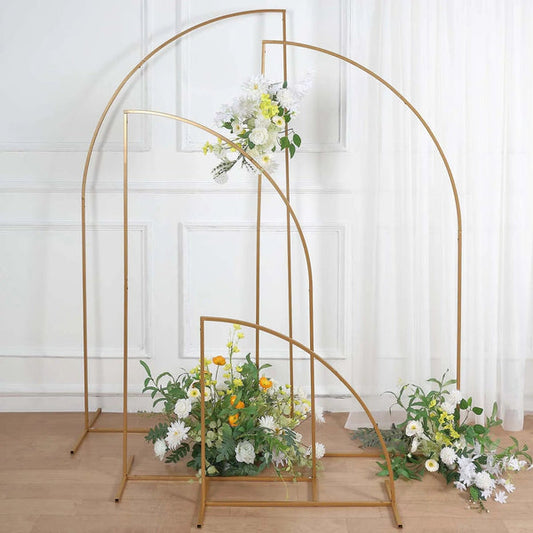 4 Gold Metal Floral Display Frame Half Moon Backdrop Stand Wedding Arch Set