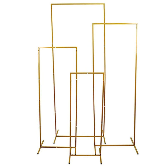 4 Gold Metal Floral Display Frame Rectangular Backdrop Stand Wedding Arch Set