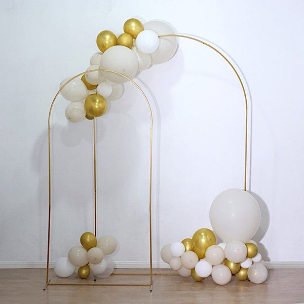 Gold 8 feet Metal Floral Display Frame with Round Top Backdrop Stand Wedding Arch