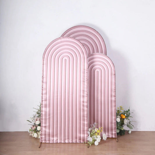3 Dusty Rose Ripple Satin Round Top Wedding Arch Backdrop Stand Covers