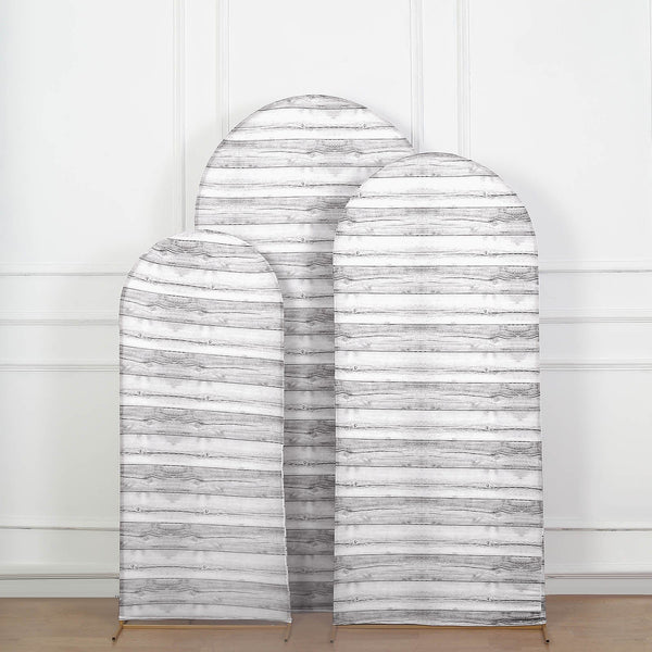 3 Spandex Fitted Round Top Wedding Arch Backdrop Stand Covers Set Wooden Design