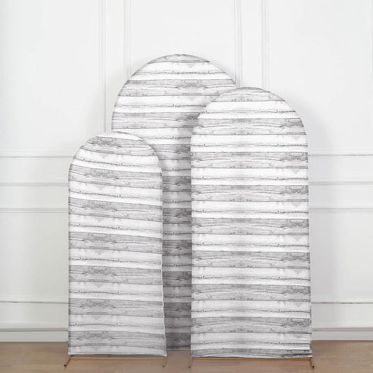 3 Spandex Fitted Round Top Wedding Arch Backdrop Stand Covers Set Wooden Design