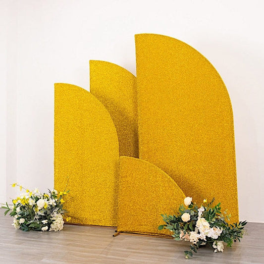 4 Fitted Spandex Metallic Tinsel Half Moon Wedding Arch Backdrop Stand Covers Set