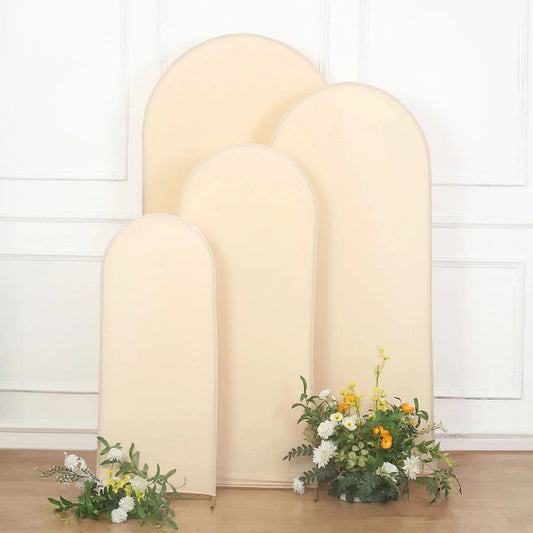 4 Fitted Matte Spandex Round Top Wedding Arch Backdrop Stand Covers Set