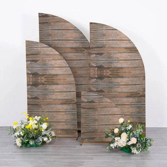 4 Fitted Spandex Wood Print Half Moon Wedding Arch Backdrop Stand Covers Set