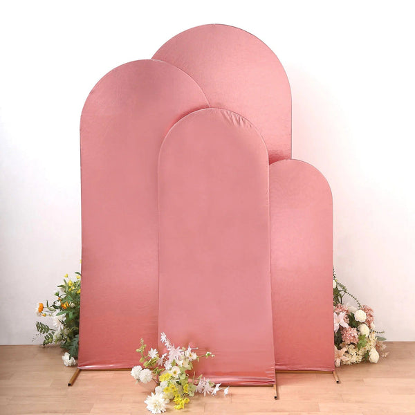 4 Fitted Metallic Spandex Round Top Wedding Arch Backdrop Stand Covers Set