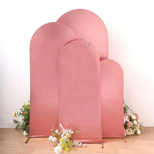 4 Fitted Metallic Spandex Round Top Wedding Arch Backdrop Stand Covers Set