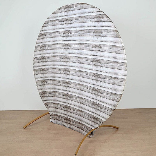 7.5 feet Rustic Fitted Spandex Round Backdrop Stand Cover Wood Design