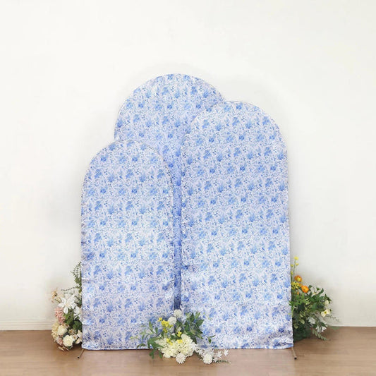 3 Satin Round Top Wedding Arch Backdrop Stand Covers with Floral Print