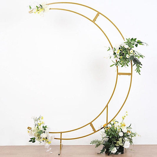 Gold 7.5 feet Metal Floral Display Frame Crescent Moon Backdrop Stand Wedding Arch