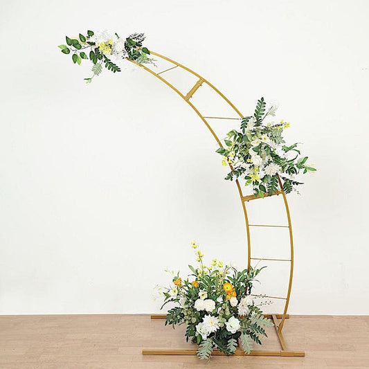 Gold Metal Floral Display Frame Half Crescent Moon Backdrop Stand Wedding Arch