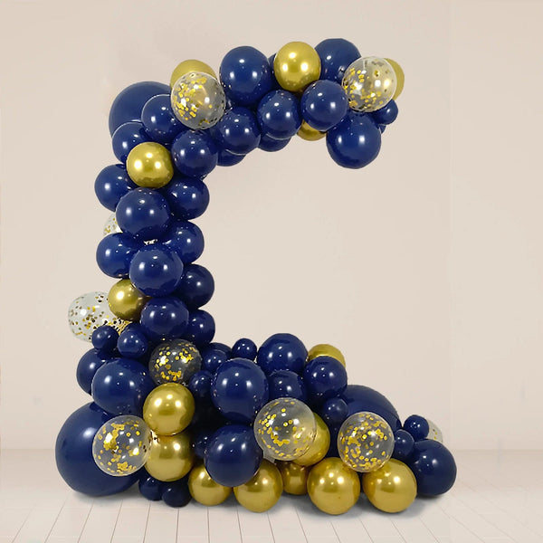 100 Royal Blue Gold Clear Assorted Latex Balloons Garland Arch Decorations Kit Set
