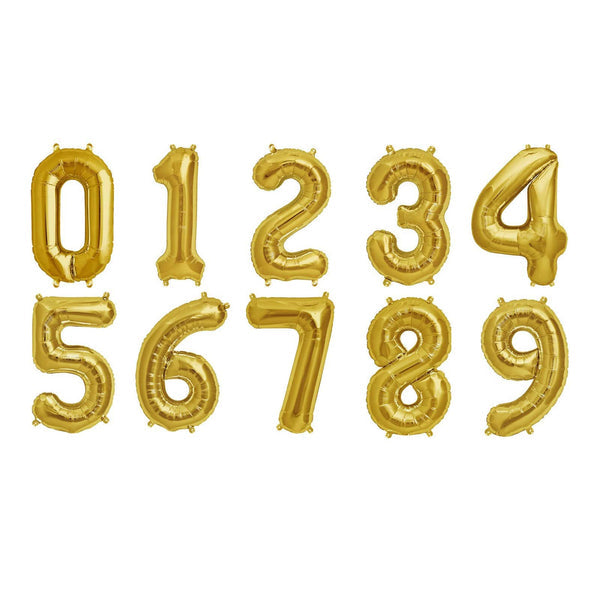 Gold 16" tall Number Mylar Foil Balloon