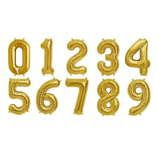 Gold 16" tall Number Mylar Foil Balloon