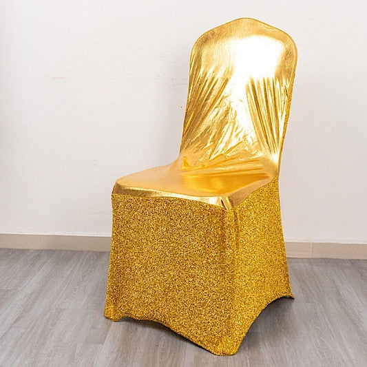 Metallic Tinsel Spandex Stretchable Banquet Chair Cover with Sash Band and Buckle