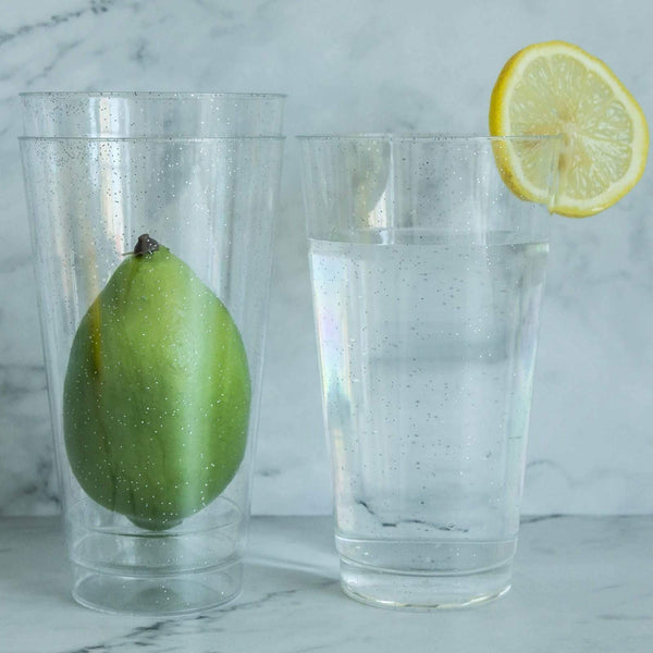 12 pcs 16 oz. Silver Glittered Plastic Disposable Glasses