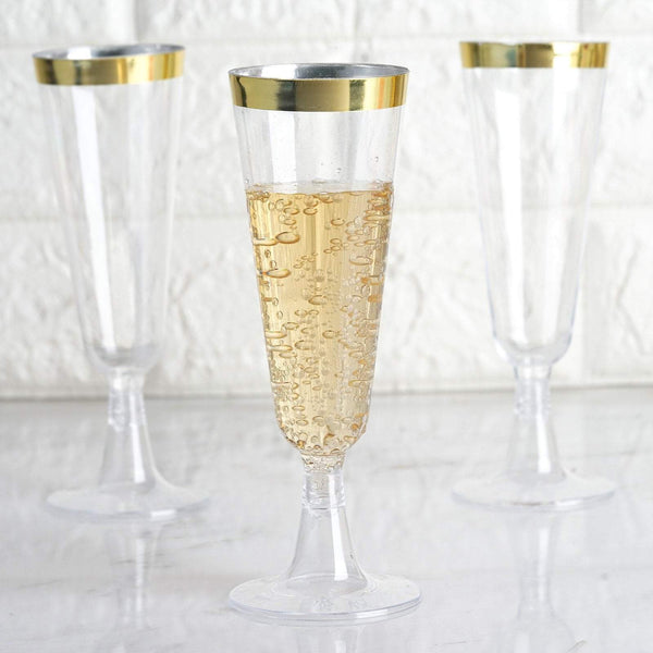 12 pcs 5 oz. Clear with Gold Rim Champagne Plastic Disposable Glasses