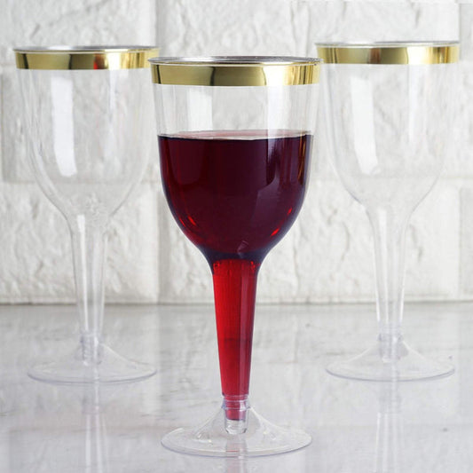 12 pcs 6 oz. Clear with Gold Rim Disposable Plastic Party Champagne Flutes Glasses