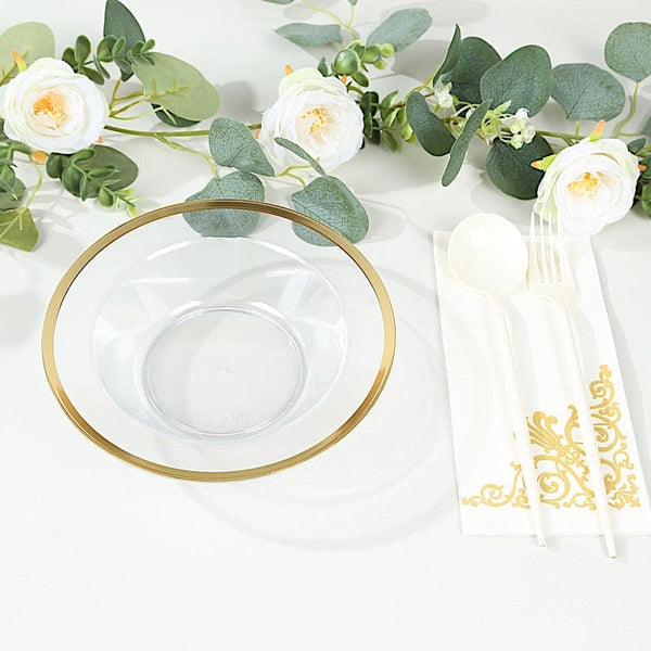 20 pcs 12 oz Clear Plastic Salad Soup Bowls with Gold Rim