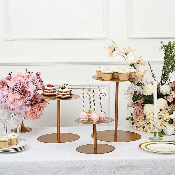 3 Gold Round Metal Cupcake Stands Dessert Display Riser