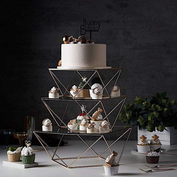 3 Metal with Glass Geometric Cake Stands