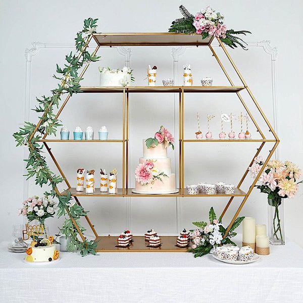 4 feet Gold Large Hexagon Metal Cake Dessert Display Stand Wedding Arch Backdrop