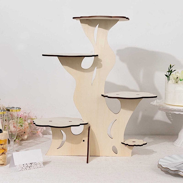 5-Tier Natural 19 in Laser Cut Wooden Tree Tower Cake Stand