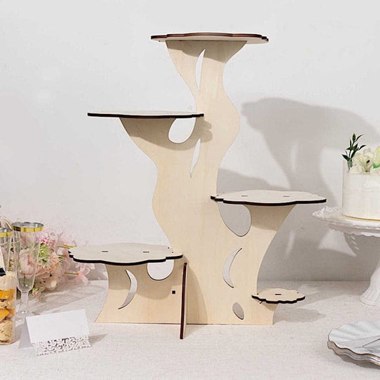 5-Tier Natural 19 in Laser Cut Wooden Tree Tower Cake Stand