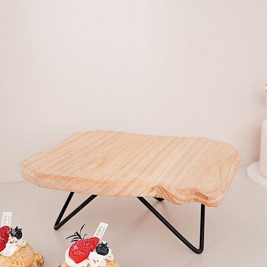 Brown with Black 12 in Square Natural Wood Slice Cake Stand Centerpiece