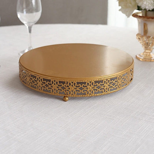 Gold Metal Fleur De Lis Round Cake Stand Dessert Display Pedestal