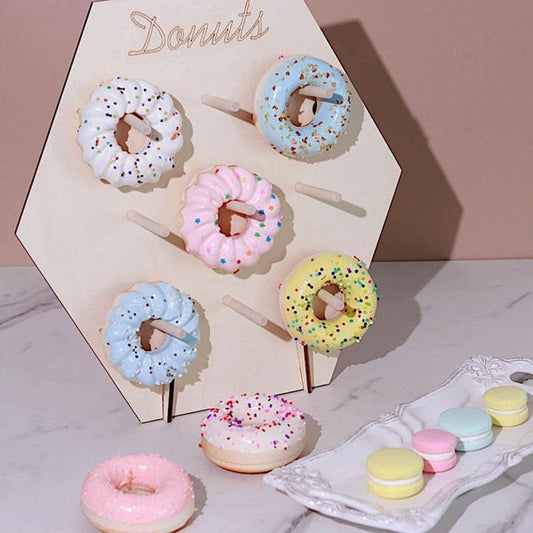13 in Natural Hexagon Wood Board Donut Holders Dessert Wall Display Stand