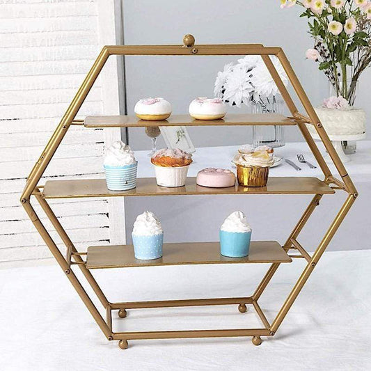 21 in tall Gold 3 Tier Metal Hexagonal Cupcake Holder Dessert Display Stand
