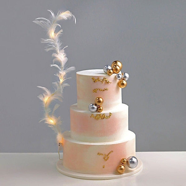 Warm White Real Feathers Adjustable Cake Topper with LED Lights