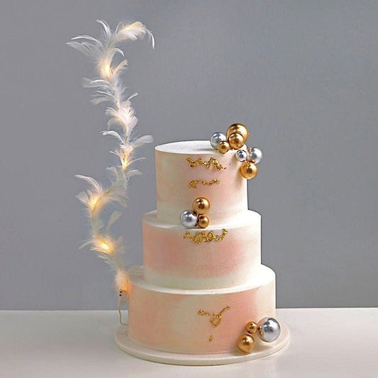 Warm White Real Feathers Adjustable Cake Topper with LED Lights