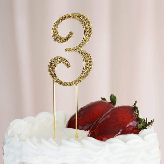 2.5" tall Gold Numbers Rhinestone Cake Topper
