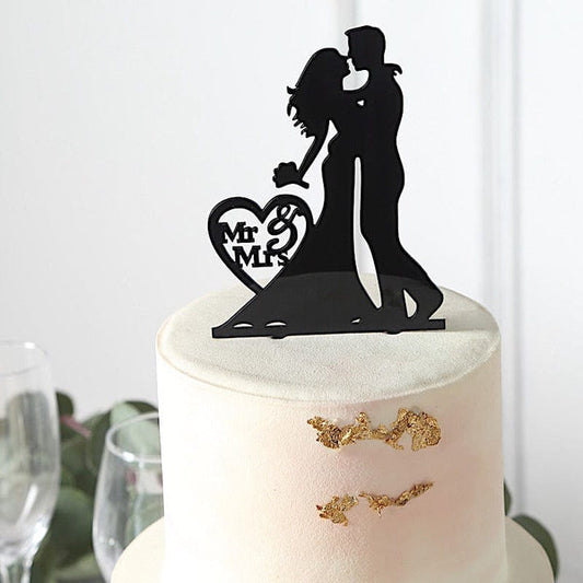 Black 7 in Mr and Mrs Bride Groom Silhouette Acrylic Cake Toppers