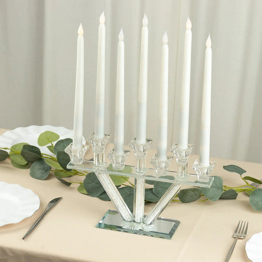 12 in Clear 7 Branch Crystal Glass Candelabra with Crystal Filler