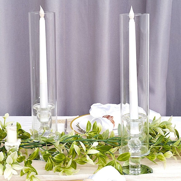 2 Crystal Clear Glass Hurricane Taper Candle Holders with Cylinder Shades