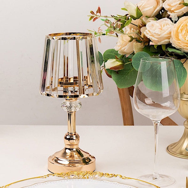 2 Gold Metal Votive Candle Holders with Clear Crystal Glass Lamp Shade
