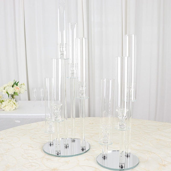 23 in tall Clear 3 Arm Round Crystal Glass Candelabra Taper Candle Holder