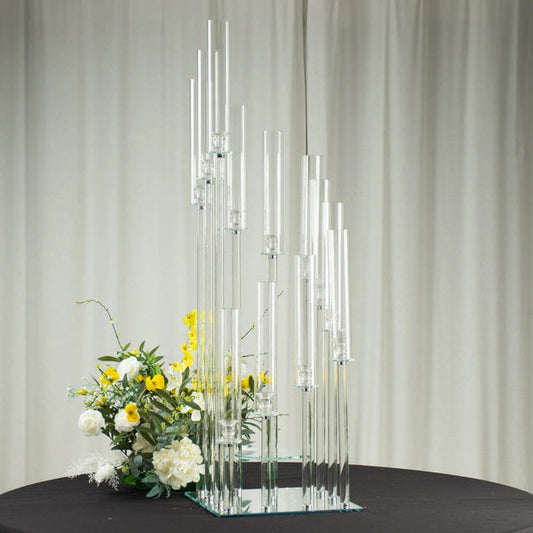 4.5 feet Clear 12 Arm Square Crystal Glass Candelabra Taper Candle Holder