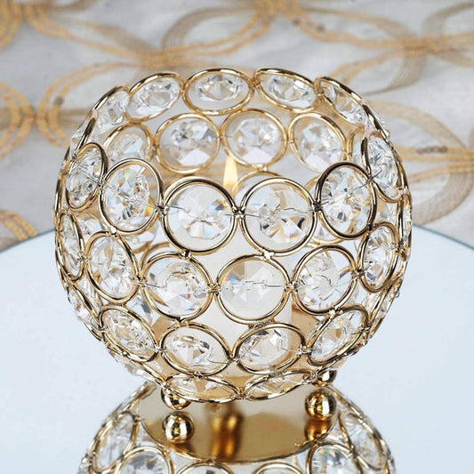 4" tall Tealight Votive Crystal Beaded Round Candle Holder