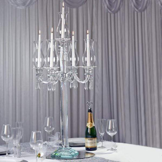 40 in tall Clear 5 Arm Crystal Glass Candelabra Hurricane Taper Candle Holder