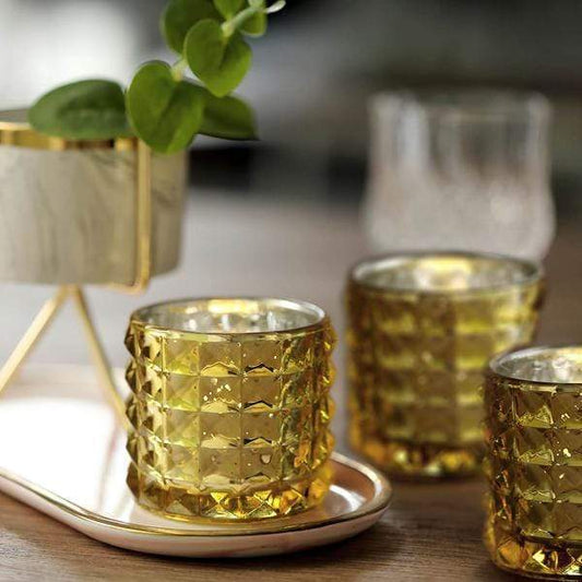 6 pcs 2.5 in Round Studded Mercury Glass Votive Candle Holders