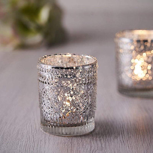 6 pcs 2.5" Metallic Primrose Design Mercury Glass Votive Candle Holders
