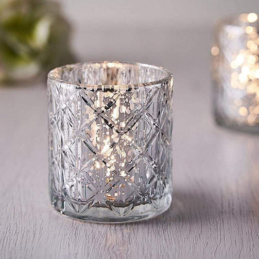 6 pcs 3" Metallic Geometric Design Mercury Glass Votive Candle Holders