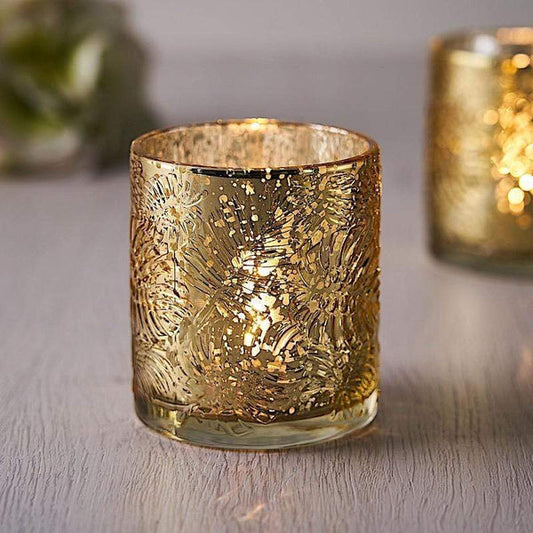 6 pcs 3" Metallic Leaves Design Mercury Glass Votive Candle Holders